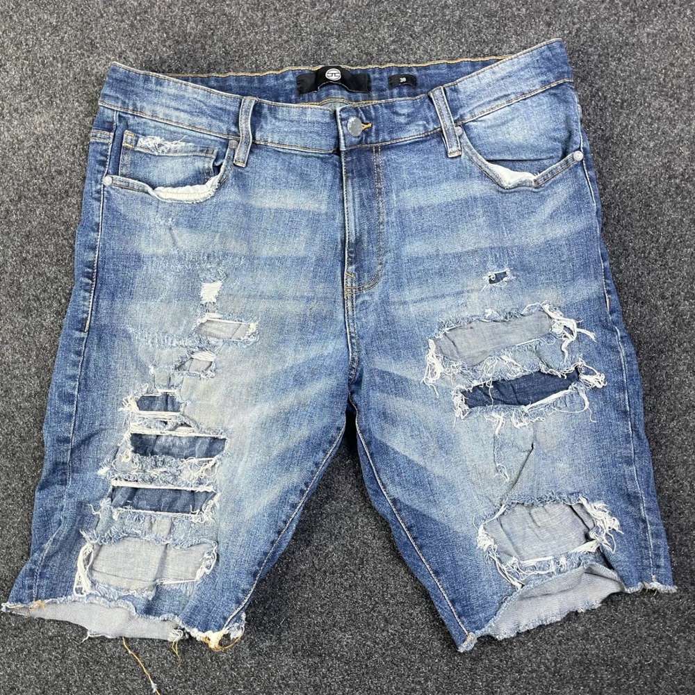 Jordan Craig Distressed Ripped Denim Shorts Men's 38 Blue J3165S